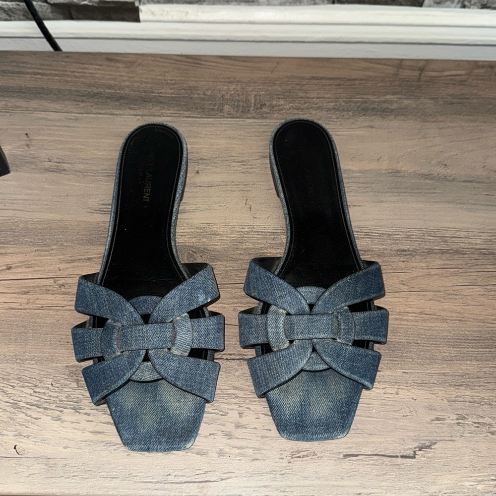 Saint laurent denim tribute sandals